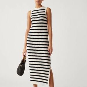 NWT C&C California Striped Stretch Knit Sleeveless Midi Dress with Split Hem XS